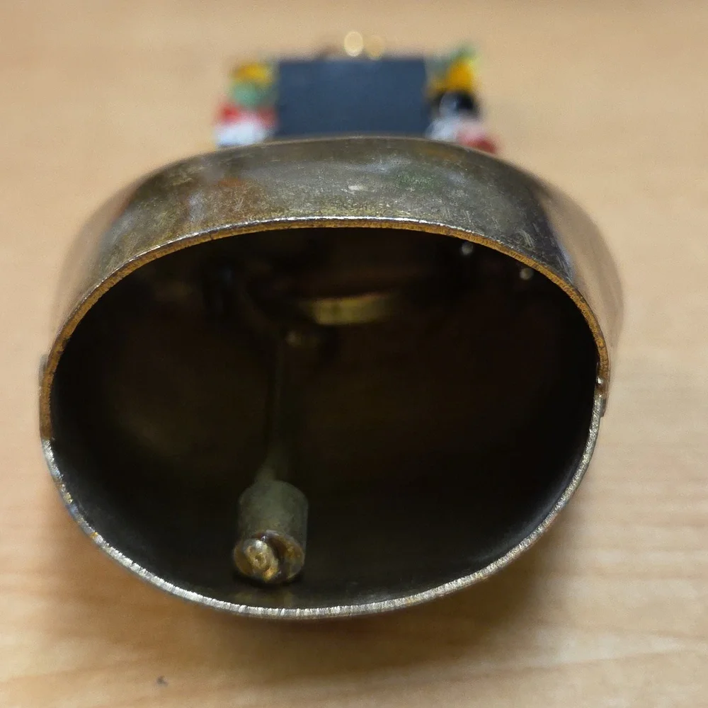 Vintage Swiss Cow Bell W Enamel Shield Emblem Brass‎ Cow Switzerland